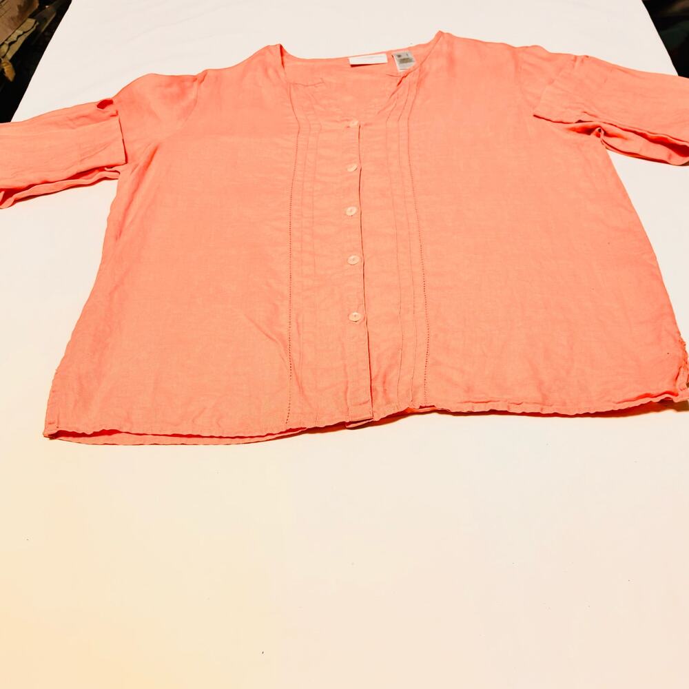 100% Linen Button Up Cottage Core, Airy, Hints of Vintage Size L Liz Claiborne